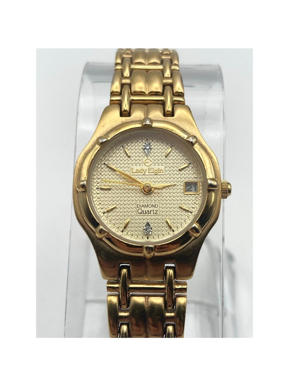 VTG Lady Elgin Diamond Women's Watch 24mm - New Battery WR Date - Wrist 6.25"